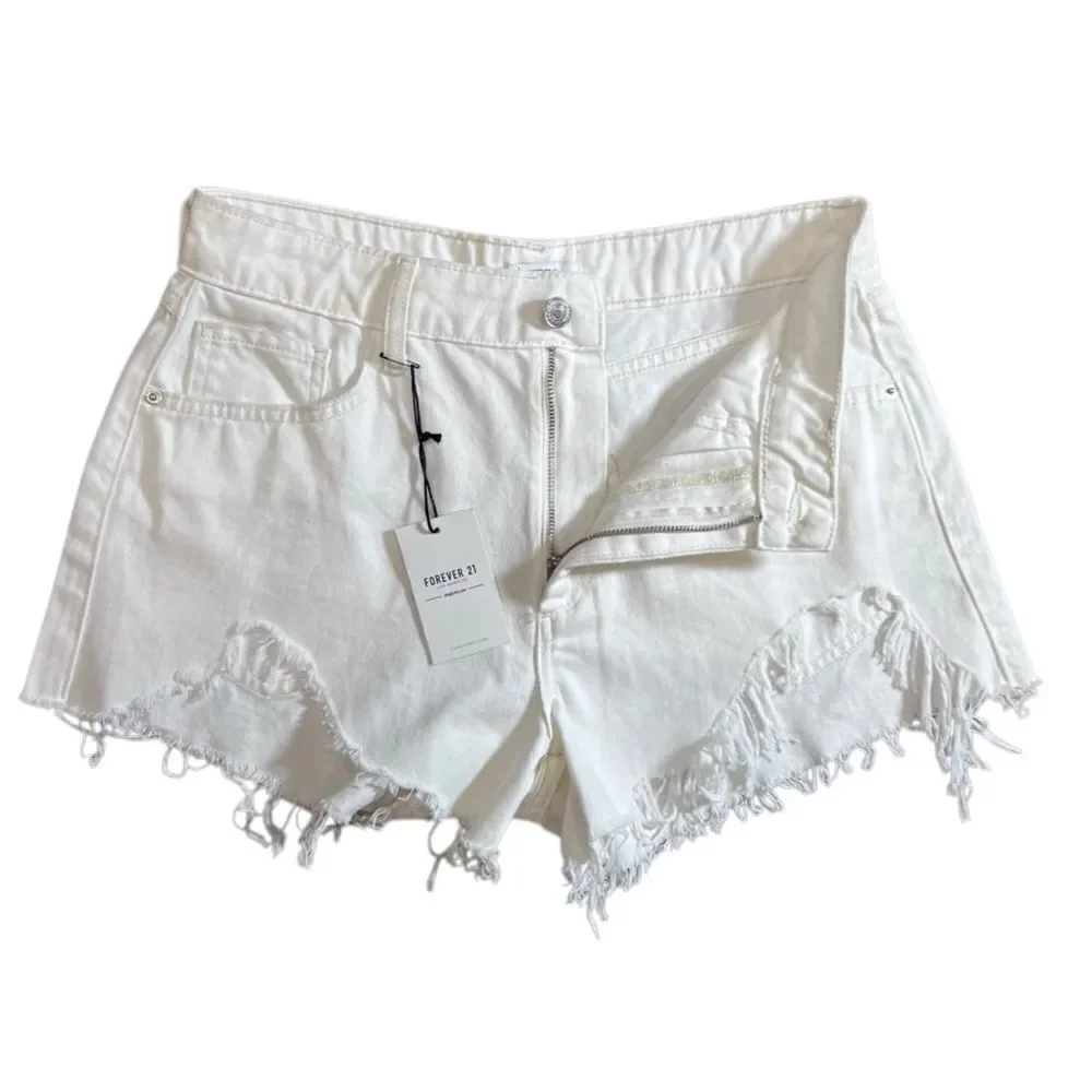 Forever 21 White Distressed high waist cut off Jean Shorts Size 27